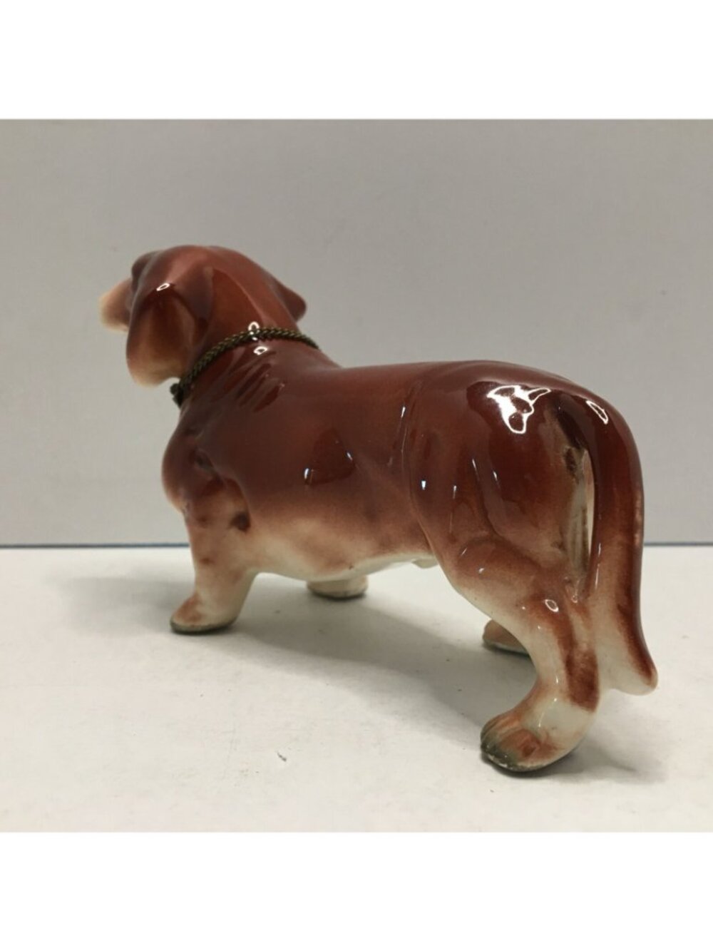 Ceramic Dachshund Dog Hand Painted Figurine Red Brown Collar Chain Japan - Picture 8 of 12